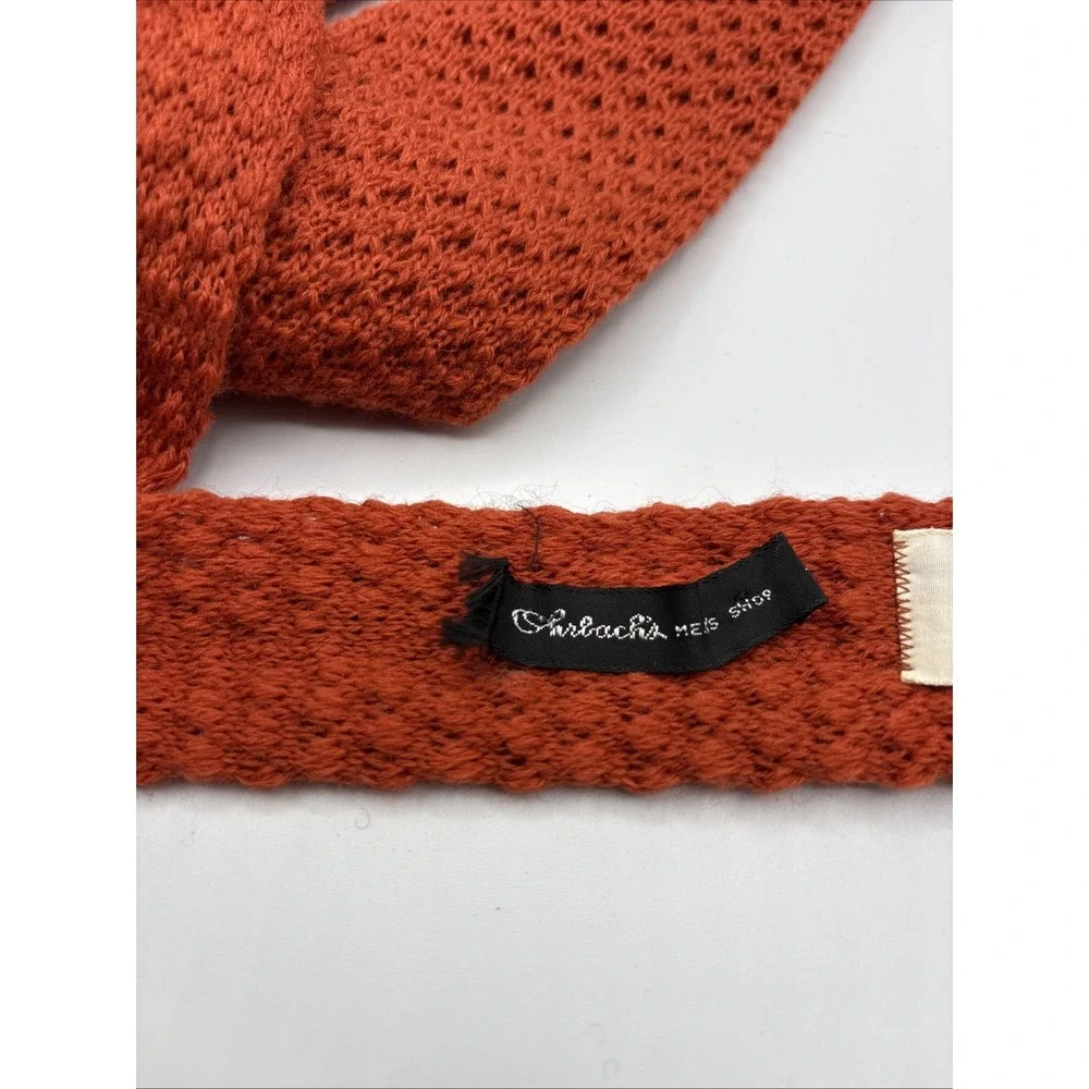 Vintage Ohrbachs Square End Tie Mens Orange Wool Knit Made In USA
